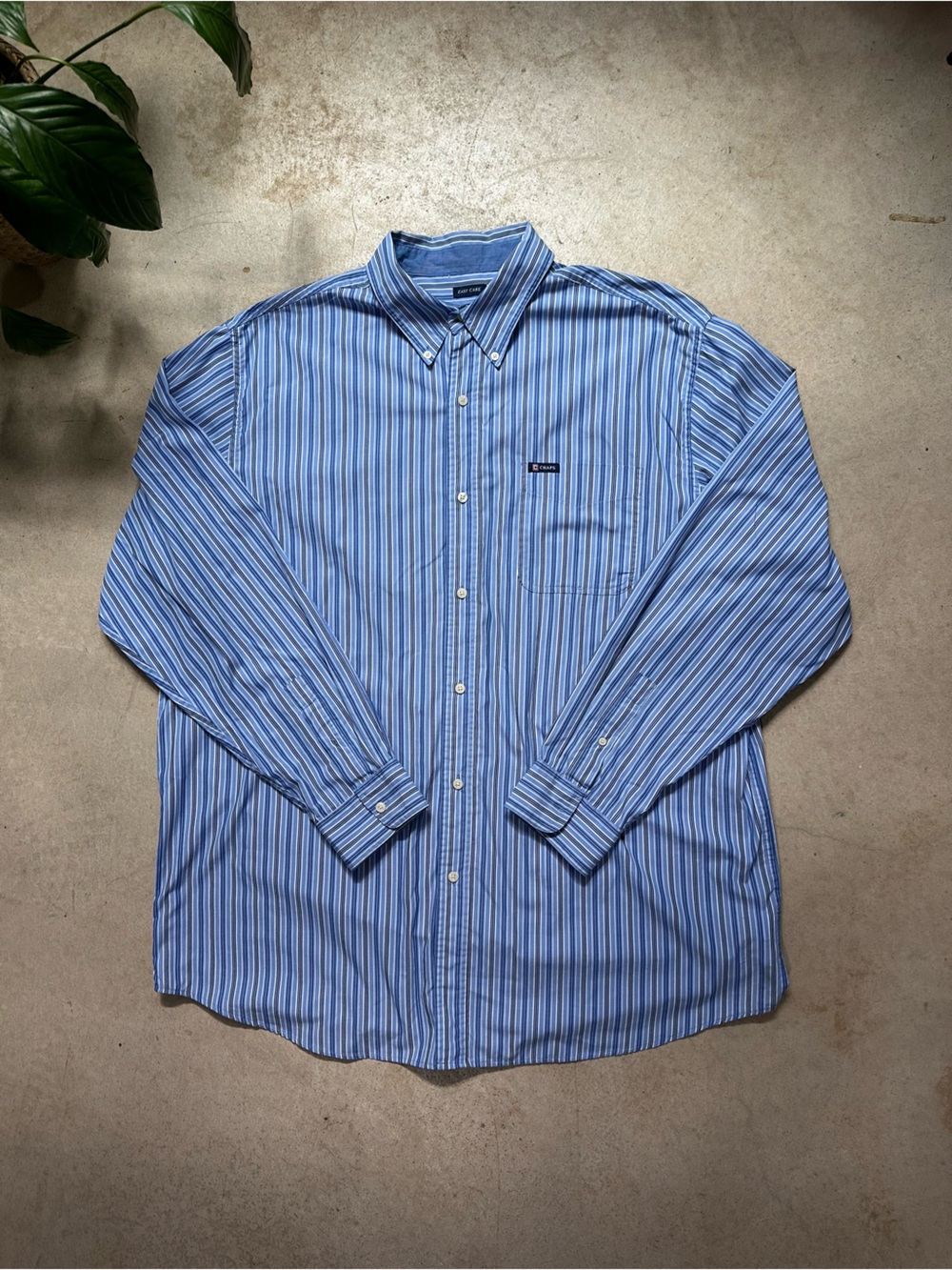 Chaps Easy Care Button Down Shirt Men’s 2XT Blue Striped Long Sleeve Cotton